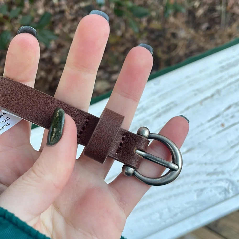 Brown Faux Leather Skinny Waist Belt